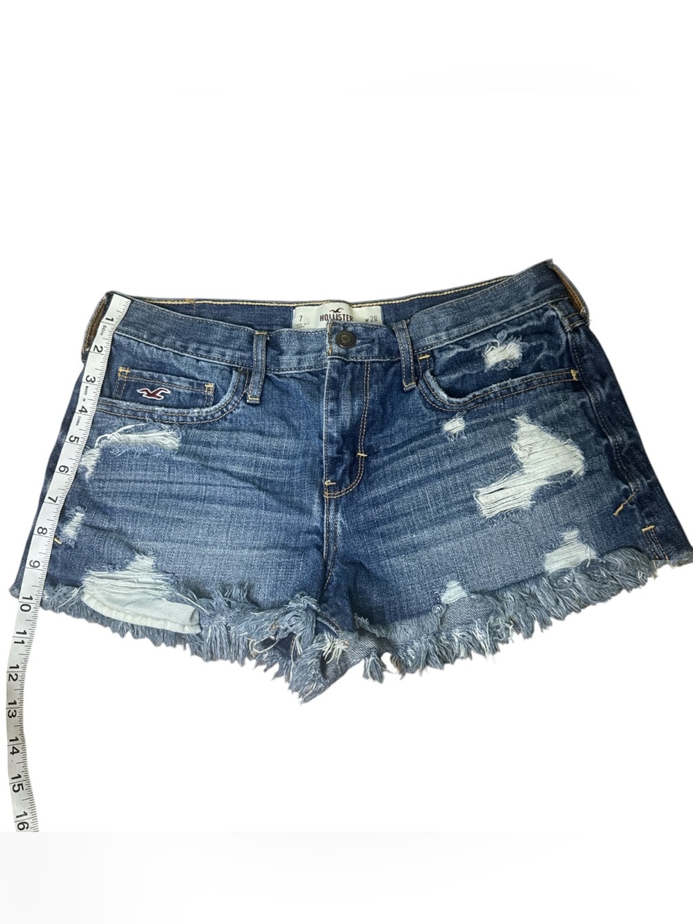 Hollister Distressed Denim Cutoff Shorts Size 7 W28 Y2K Low Rise - Picture 4 of 6